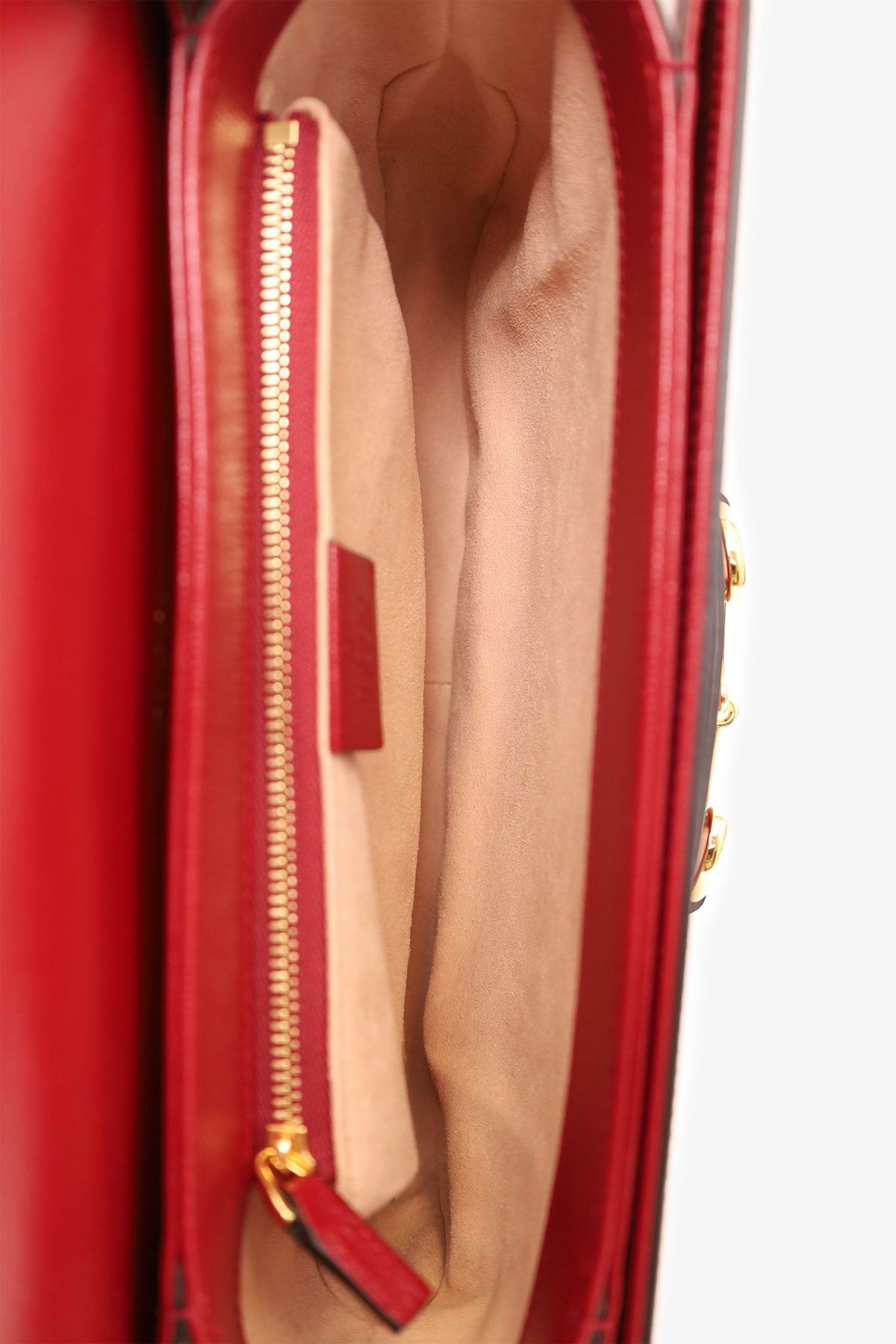 Gucci Beige/Red GG Monogram Horsebit 1955 Small Shoulder Bag