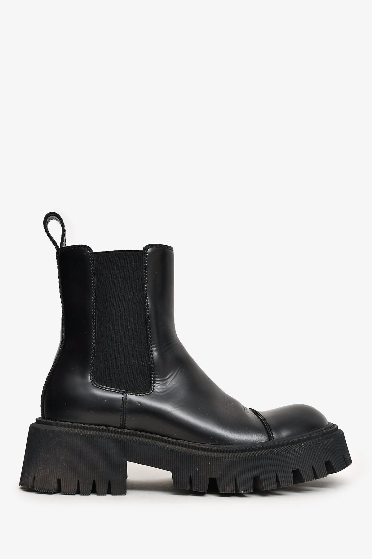 Balenciaga Black Brushed Leather Tractor 20MM Boots Size 38