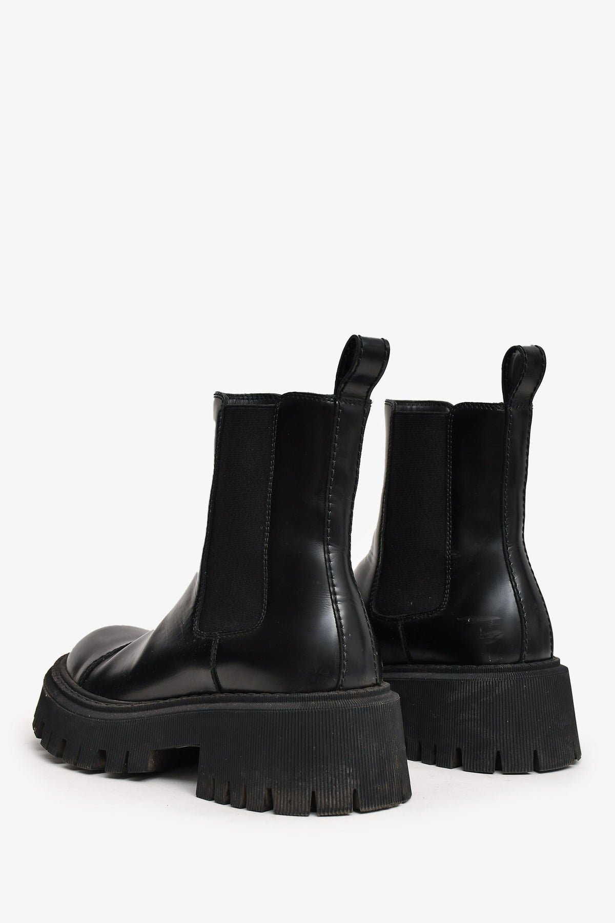Balenciaga Black Brushed Leather Tractor 20MM Boots Size 38