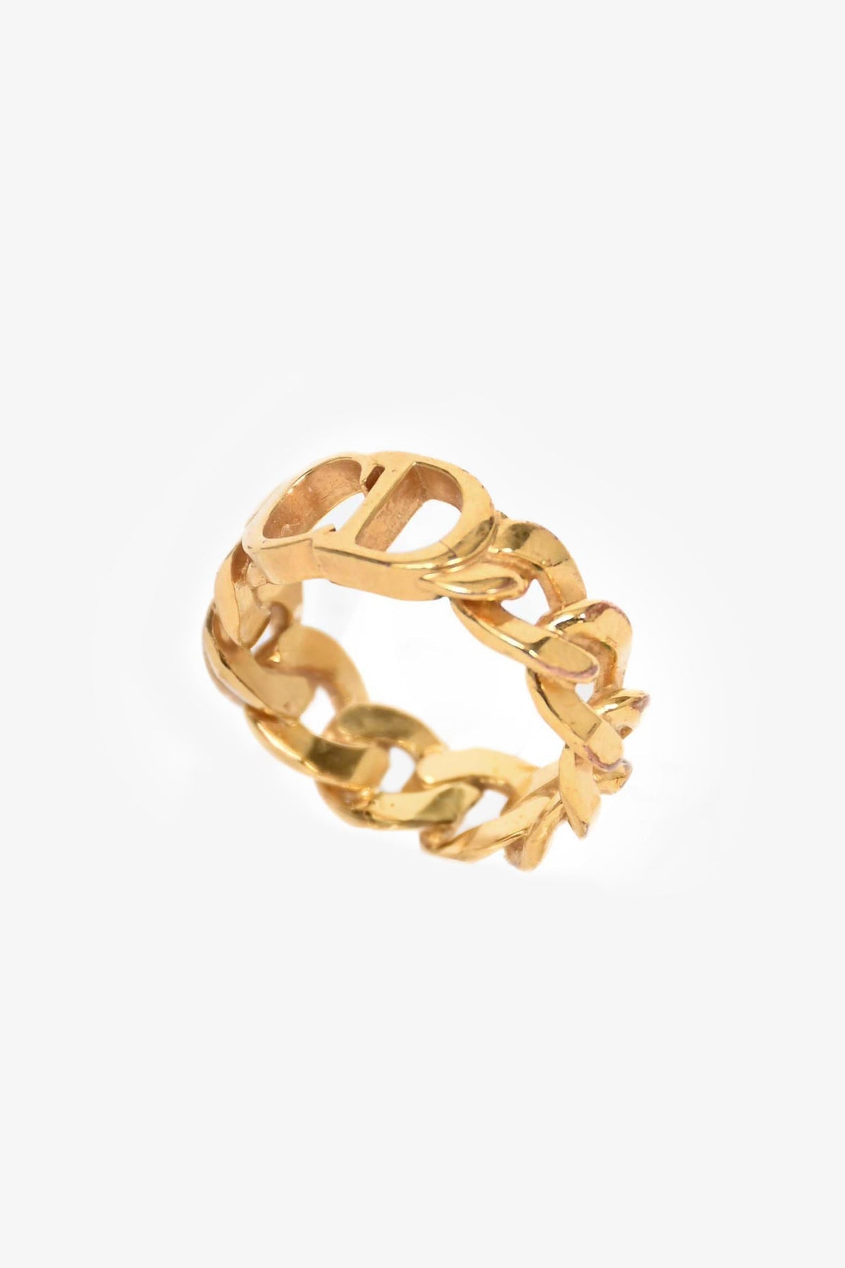Christian Dior Gold Toned CD Chain Ring Size M/6 US