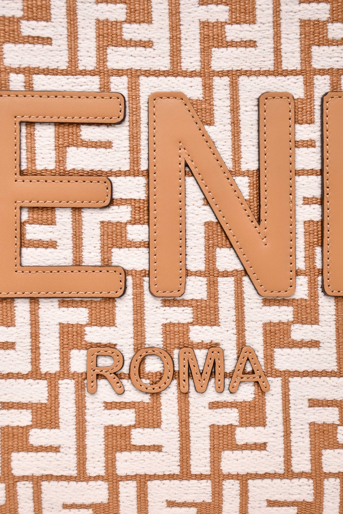 Fendi Brown/ White Leather/Canvas FF Zucca Sunshine Shopping Tote With Strap