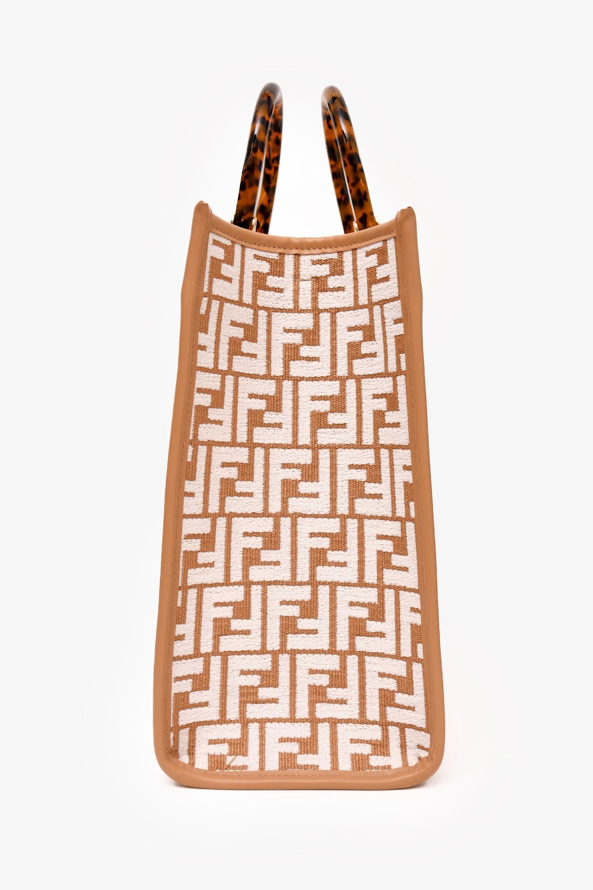 Fendi Brown/ White Leather/Canvas FF Zucca Sunshine Shopping Tote With Strap