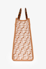 Fendi Brown/ White Leather/Canvas FF Zucca Sunshine Shopping Tote With Strap
