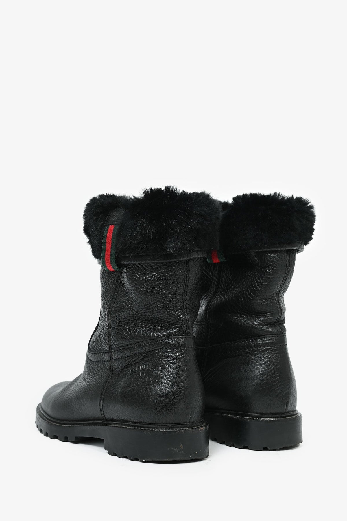 Gucci Black Leather Web Detail Fur Lined Boots Est. Size 36