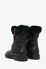 Gucci Black Leather Web Detail Fur Lined Boots Est. Size 36