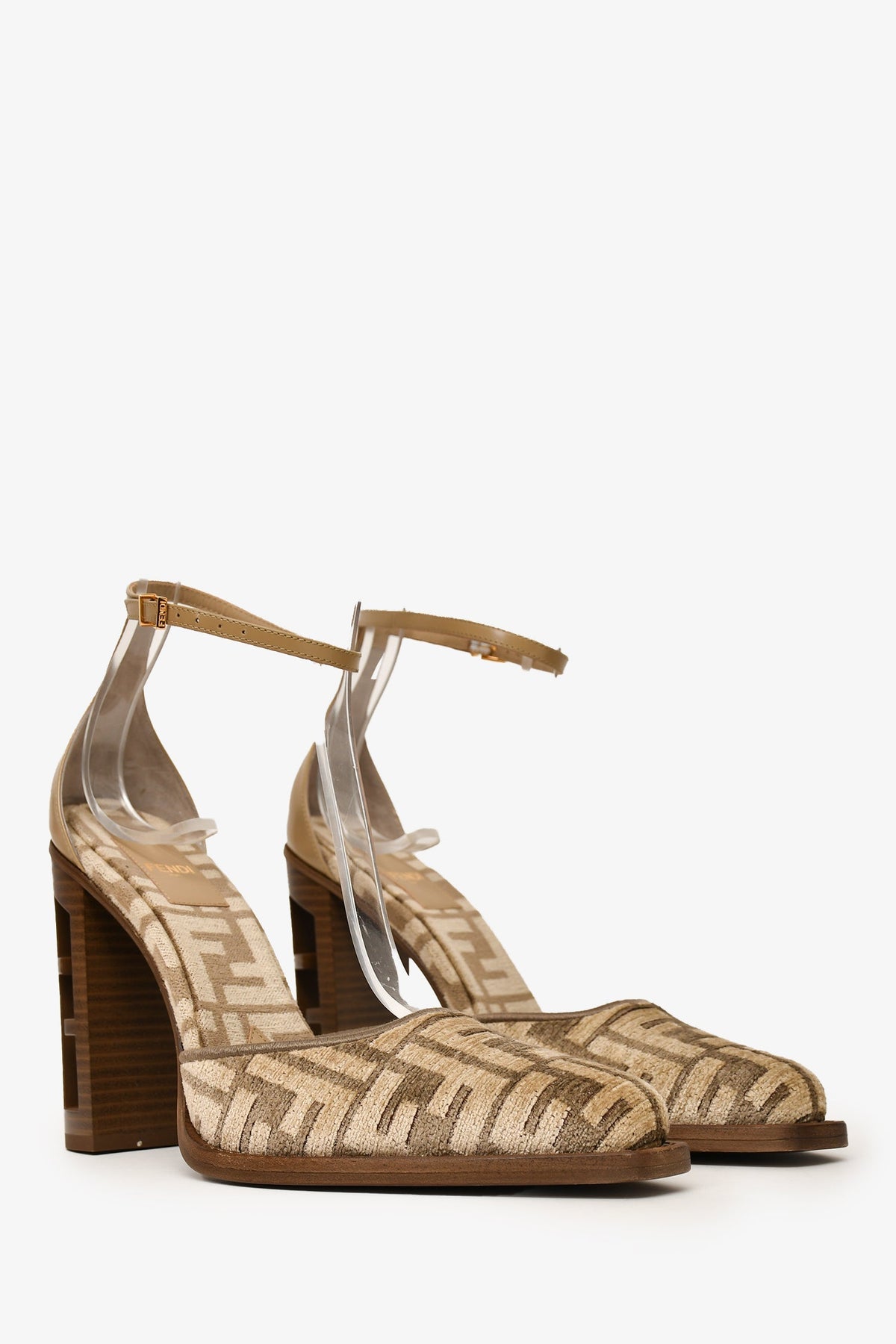 Fendi Beige FF Jacquard Decollete Ciniglia Heels Size 38.5