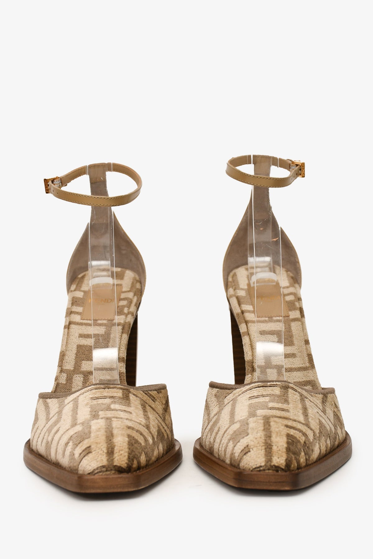 Fendi Beige FF Jacquard Decollete Ciniglia Heels Size 38.5