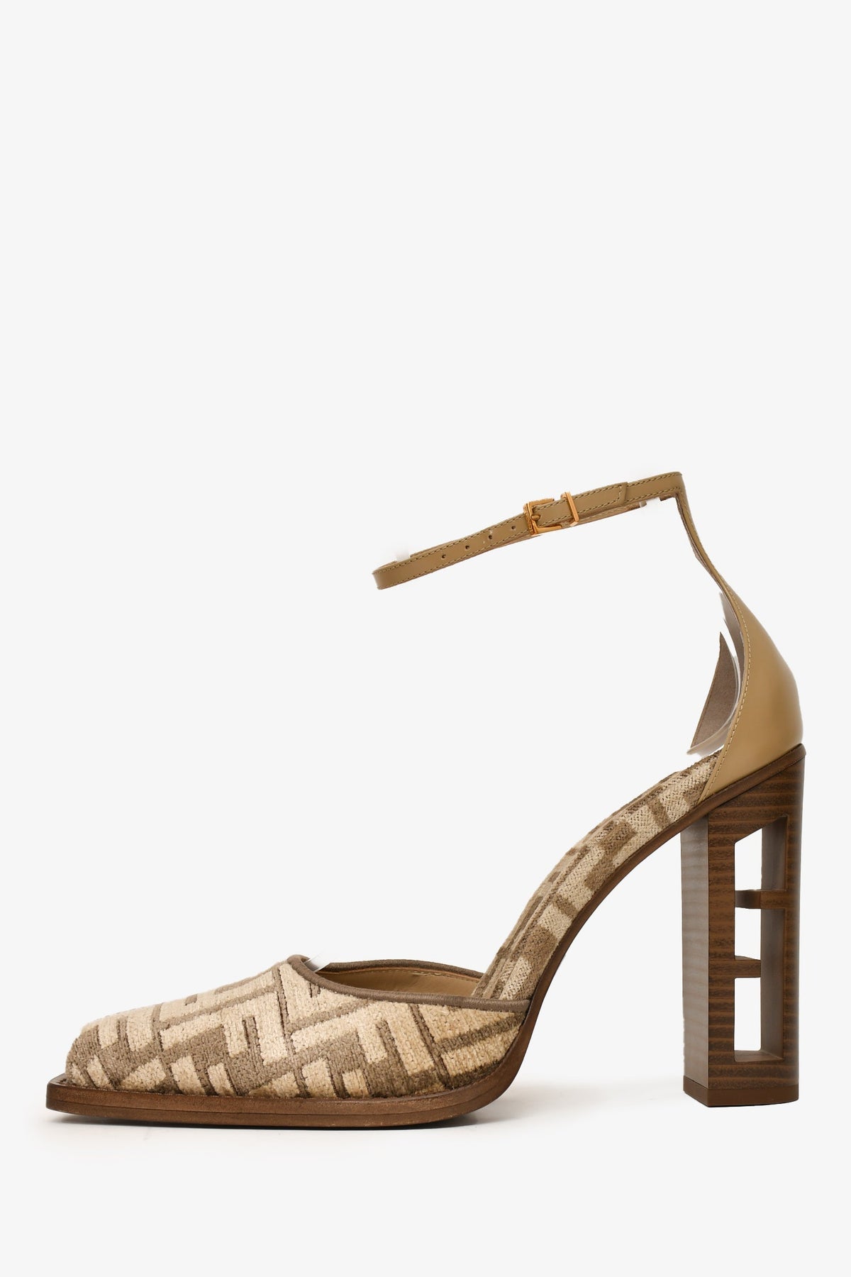 Fendi Beige FF Jacquard Decollete Ciniglia Heels Size 38.5