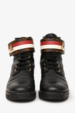 Louis Vuitton Black Leather Combat LV Clasp Boots Size 36.5