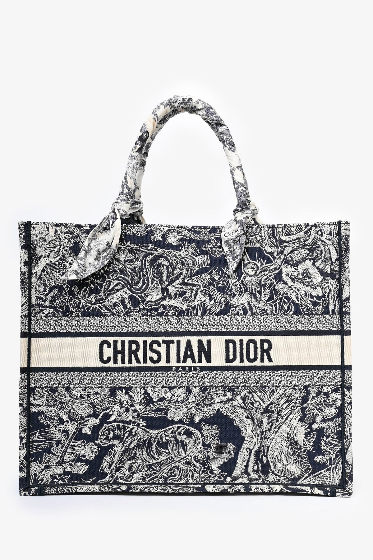 Christian Dior 2021 Navy Toile de Jouy Canvas Large Book Tote with Twillys