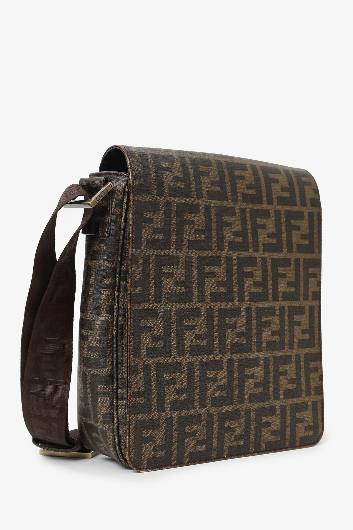 Fendi Zucca Print Canvas Crossbody Messenger Bag (As Is)