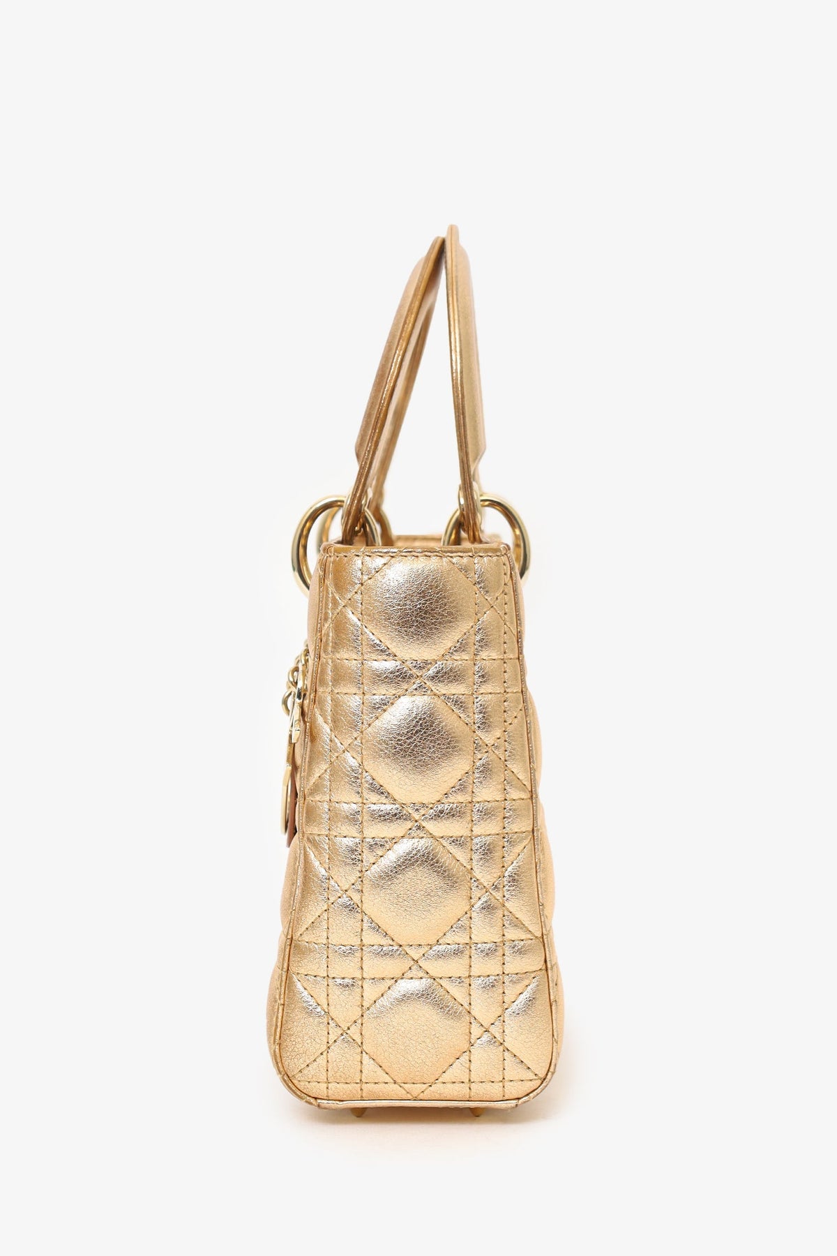 Christian Dior 2019 Gold Leather Small Lady Dior Bag with Strap