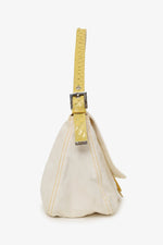 Fendi White Denim/Yellow Python Top Stitched Mamma Baguette Bag