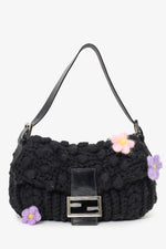 Fendi Black Crochet Knit Baguette Shoulder Bag