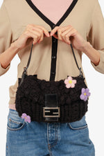 Fendi Black Crochet Knit Baguette Shoulder Bag