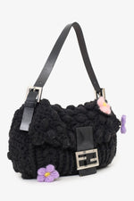 Fendi Black Crochet Knit Baguette Shoulder Bag