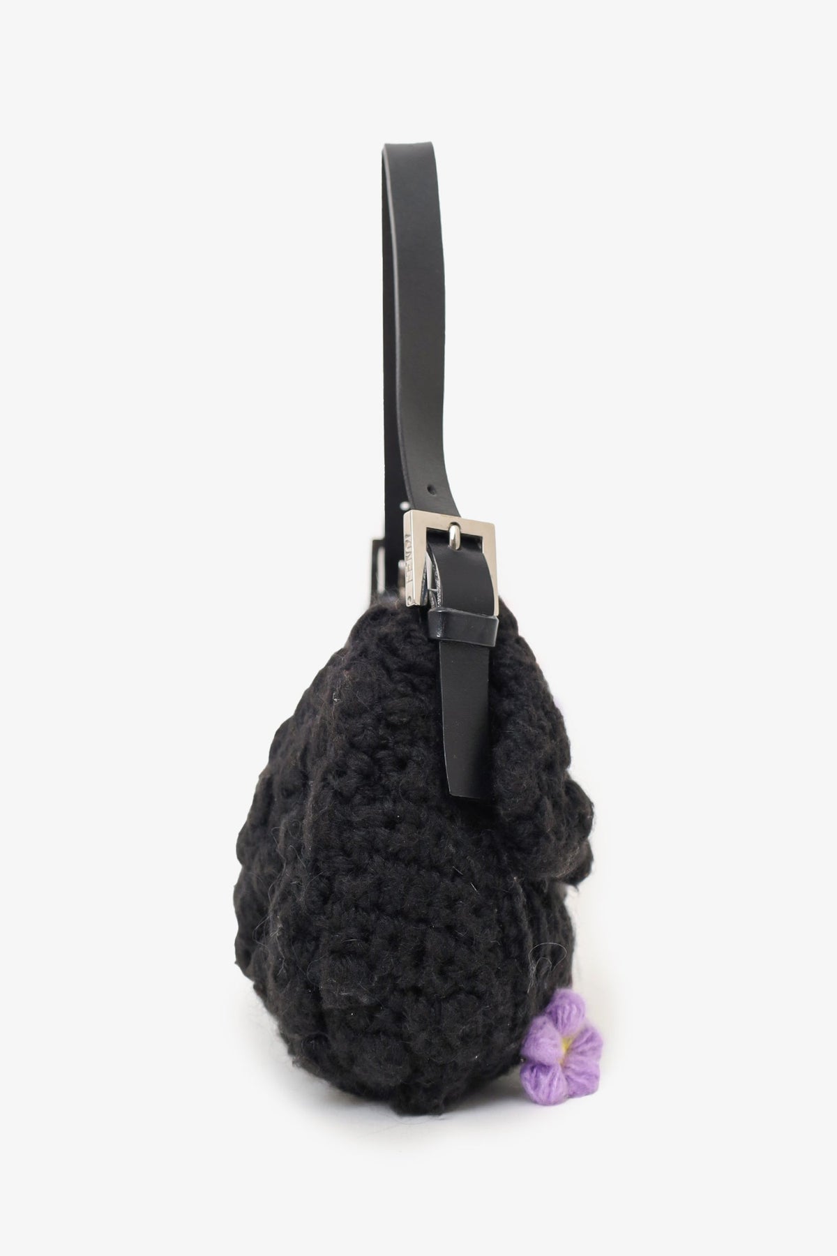 Fendi Black Crochet Knit Baguette Shoulder Bag