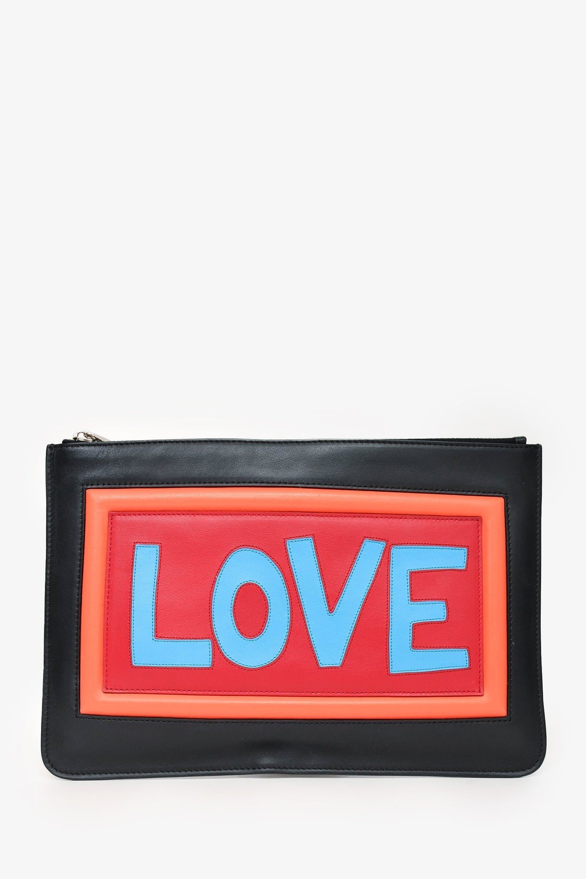 Fendi Black/Orange/Blue Leather 'LOVE' Zip Pouch
