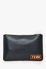 Fendi Black/Orange/Blue Leather 'LOVE' Zip Pouch