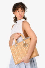 Christian Dior Beige Cannage Patent Leather Large Lady Dior Tote with Strap