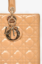 Christian Dior Beige Cannage Patent Leather Large Lady Dior Tote with Strap