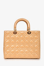 Christian Dior Beige Cannage Patent Leather Large Lady Dior Tote with Strap