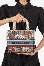 Christian Dior 2021 Blue/Red Embroidered Medium Lady D-Lite Bag with Strap