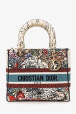 Christian Dior 2021 Blue/Red Embroidered Medium Lady D-Lite Bag with Strap