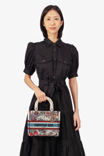 Christian Dior 2021 Blue/Red Embroidered Medium Lady D-Lite Bag with Strap