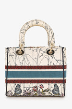 Christian Dior 2021 Blue/Red Embroidered Medium Lady D-Lite Bag with Strap