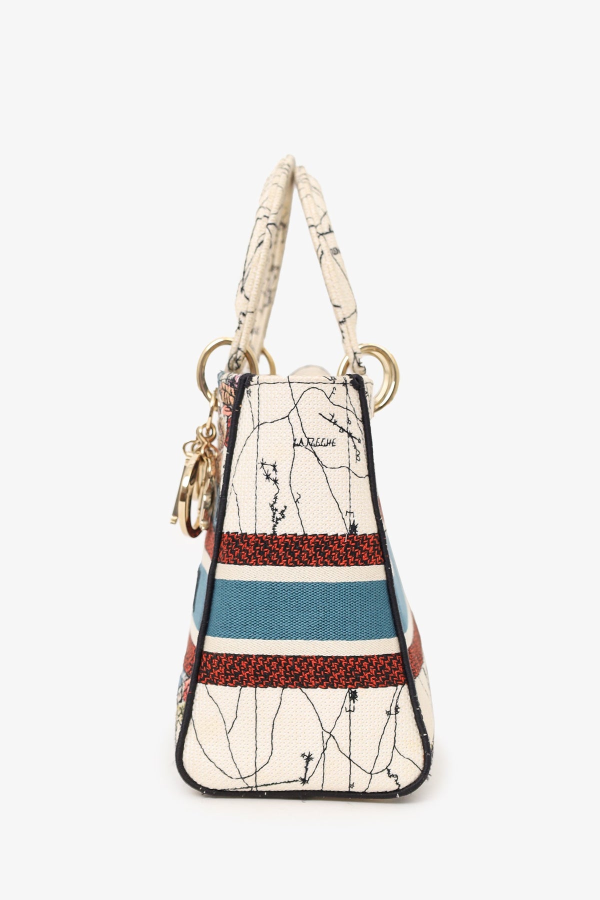 Christian Dior 2021 Blue/Red Embroidered Medium Lady D-Lite Bag with Strap