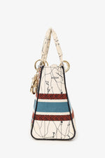 Christian Dior 2021 Blue/Red Embroidered Medium Lady D-Lite Bag with Strap