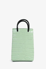 Balenciaga Green Leather Croc Embossed Logo Crossbody Mini Tote