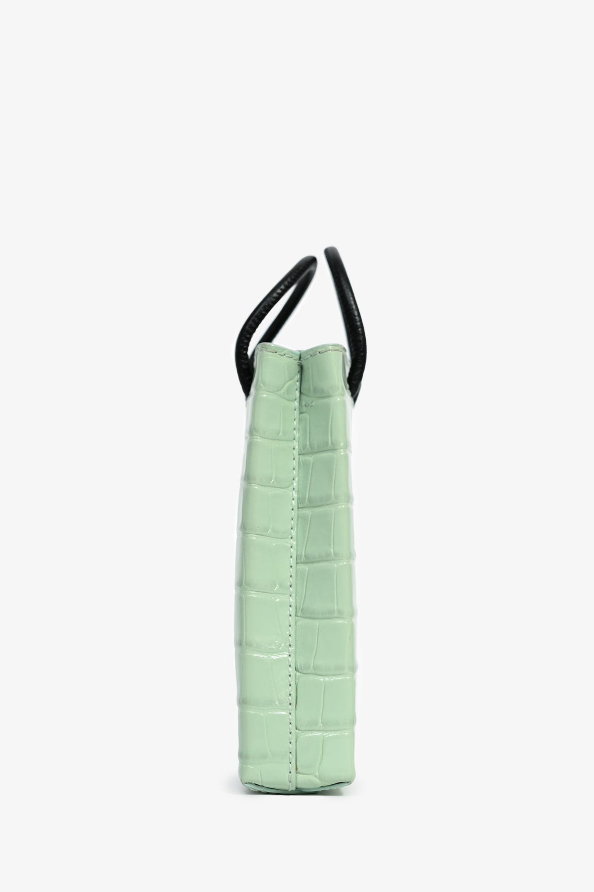 Balenciaga Green Leather Croc Embossed Logo Crossbody Mini Tote
