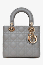 Christian Dior 2023 Grey Leather Cannage Small Lady Dior with Strap