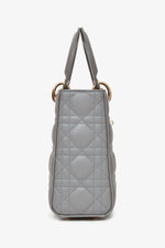 Christian Dior 2023 Grey Leather Cannage Small Lady Dior with Strap
