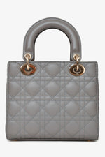Christian Dior 2023 Grey Leather Cannage Small Lady Dior with Strap