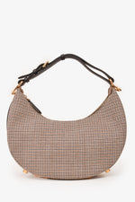 Fendi Brown Leather/Fabric Houndstooth Fendigraphy Small Shoulder Bag