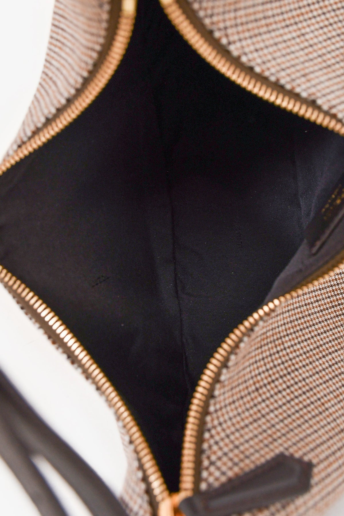 Fendi Brown Leather/Fabric Houndstooth Fendigraphy Small Shoulder Bag