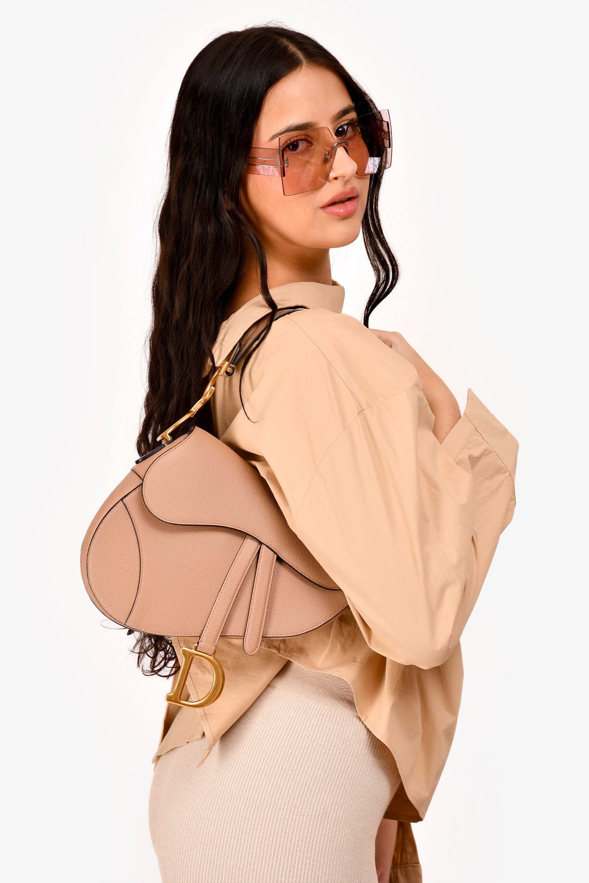 Christian Dior 2019 Warm Taupe Grained Leather Saddle Bag