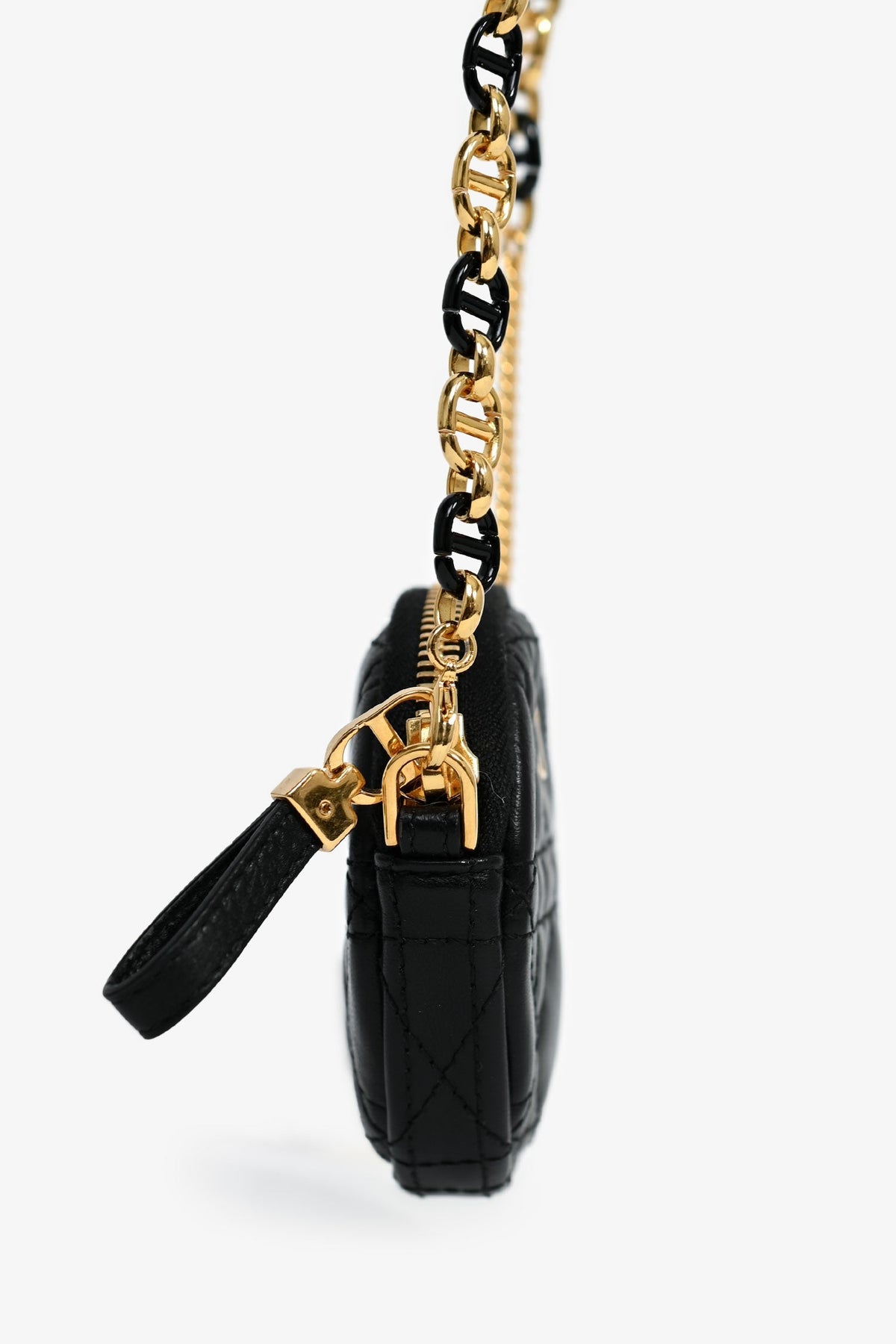 Christian Dior Black Cannage Caro Pouch On Chain