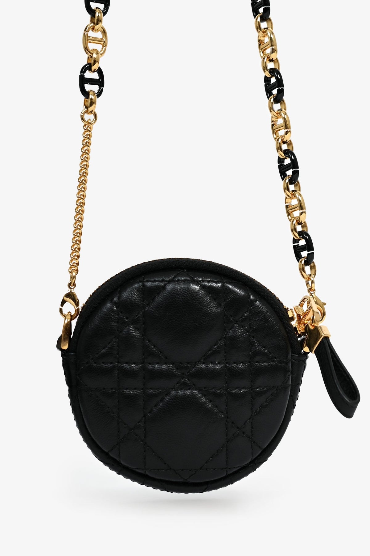 Christian Dior Black Cannage Caro Pouch On Chain