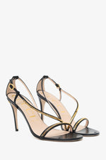 Gucci Black Leather 95mm Sylvie Chain Sandals Size 39.5