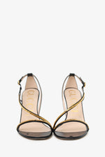 Gucci Black Leather 95mm Sylvie Chain Sandals Size 39.5