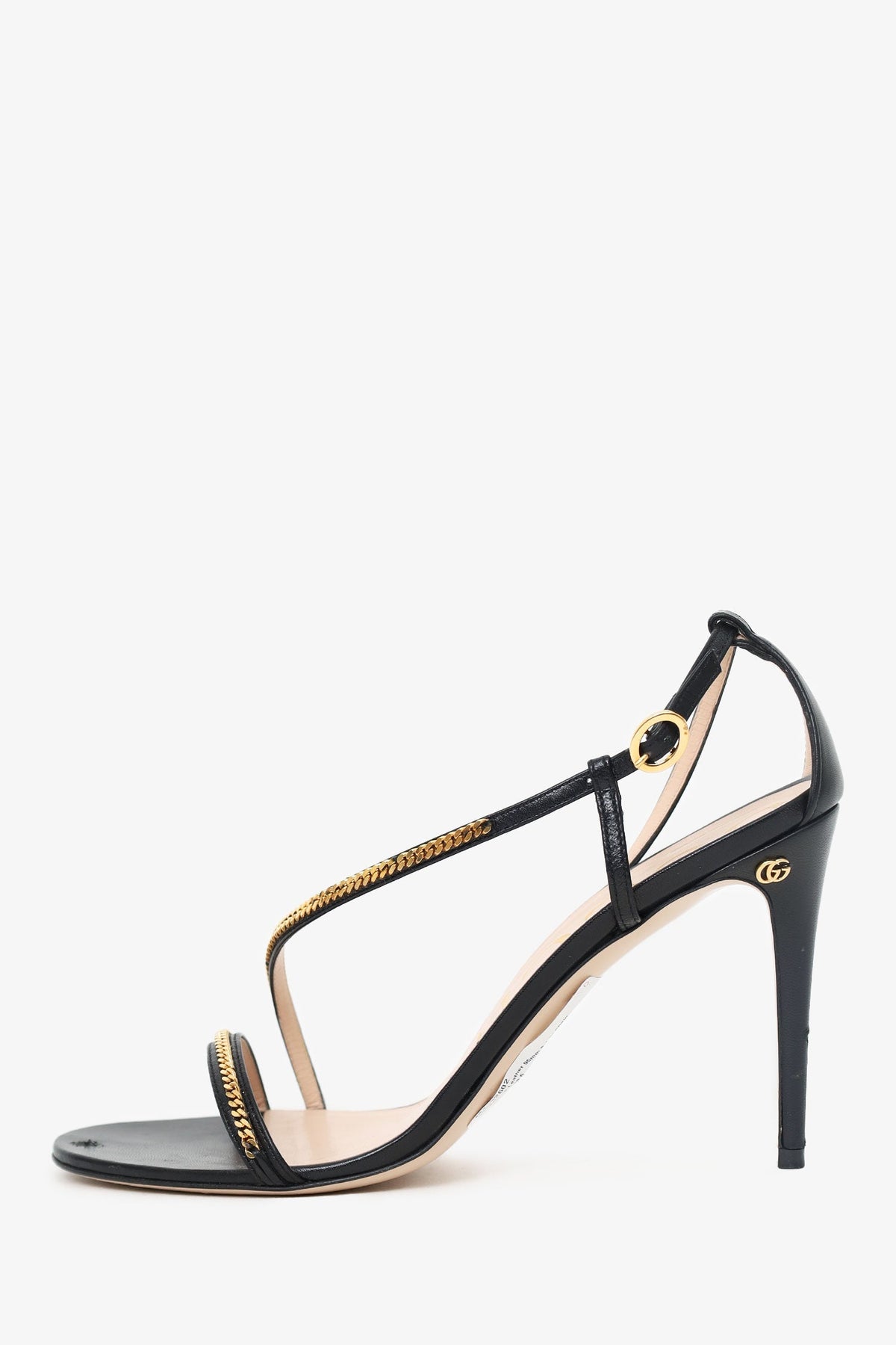 Gucci Black Leather 95mm Sylvie Chain Sandals Size 39.5