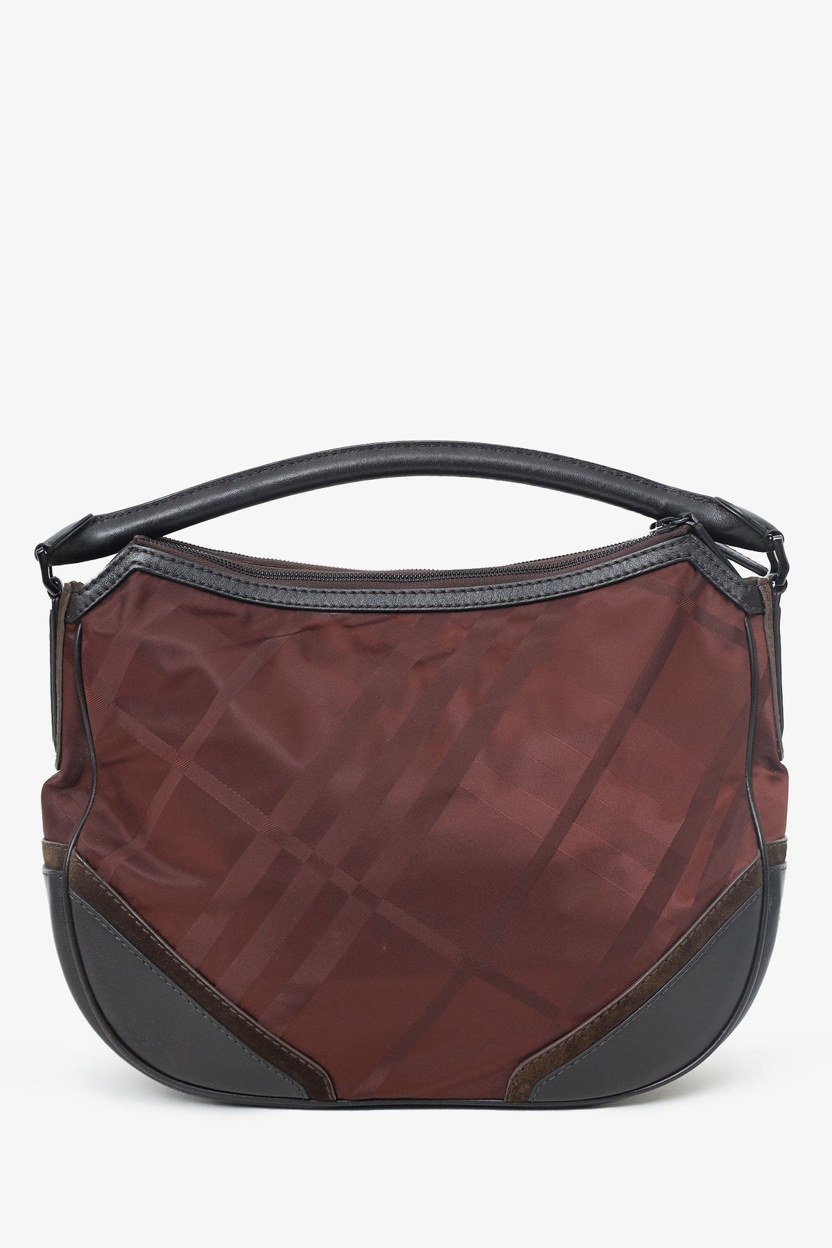 Burberry Burgundy Tonal Check Nylon Medium Maskell Hobo