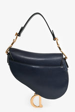 Christian Dior Navy Blue Mini Saddle Bag with Canvas Strap