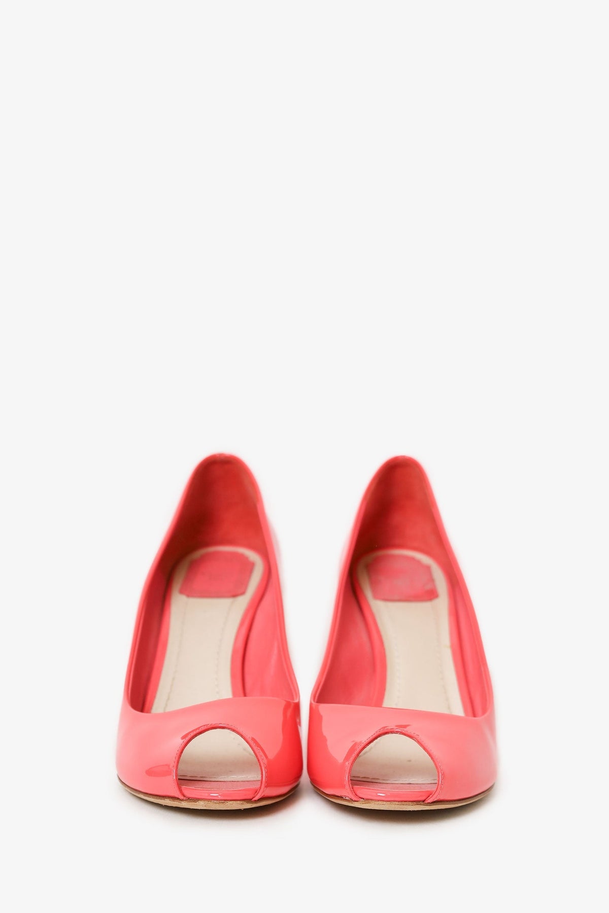 Christian Dior Pink Patent Leather Peep Toe Wedge Heels Size 41.5