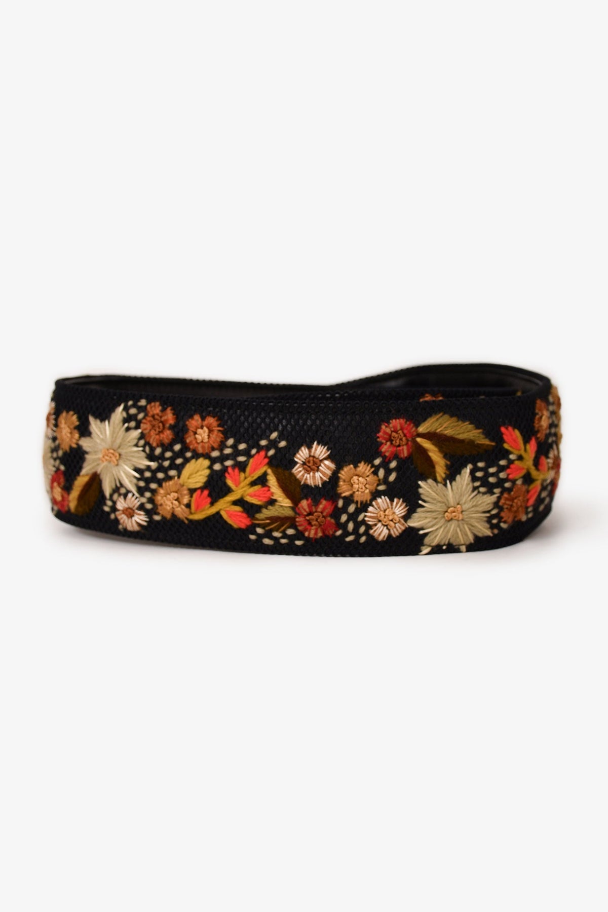 Christian Dior Black Leather Floral Embroidered Bag Strap