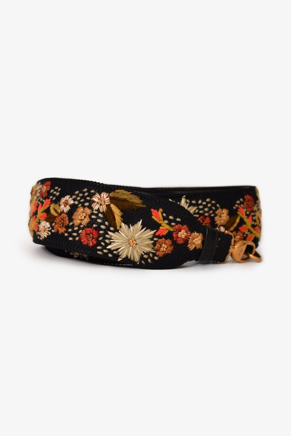 Christian Dior Black Leather Floral Embroidered Bag Strap